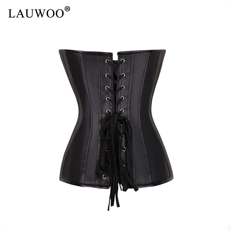 LAUWOO из искусственной кожи Корсет Бюстье Топ сексуальная спираль сталь костей