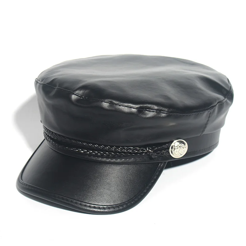 Кепка унисекс из ПУ кожи с короткими полями в стиле милитари|military hat|mens military hatshat men