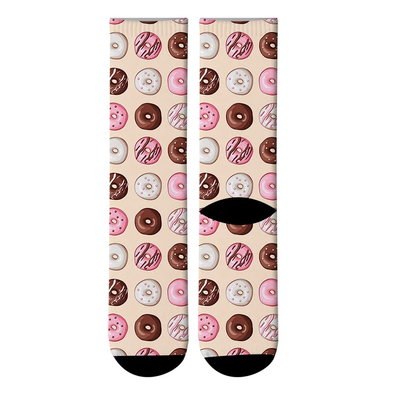 Funny Donut printed Running Socks Women's Men's Street funky Long Sock harajuku Fashion Popular Novelty Socks 8ZWL05