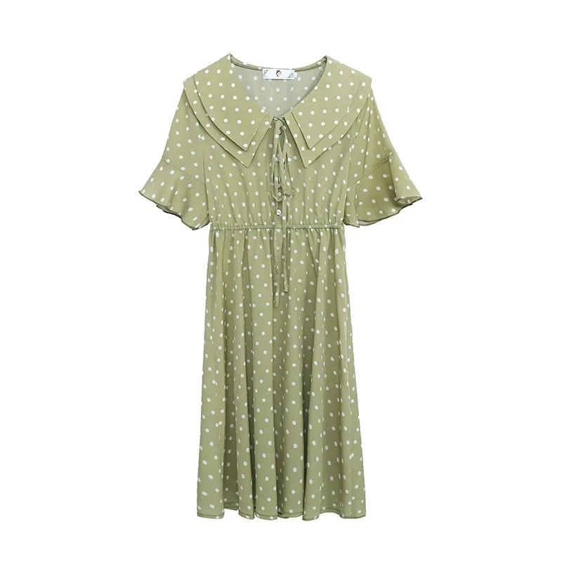 

XL-4XL 2019 Summer Large size Women Dress Casual Polka Dot Plus size Ruffles Dress Peter Pan Collar Elegant Office Lady Vestidos