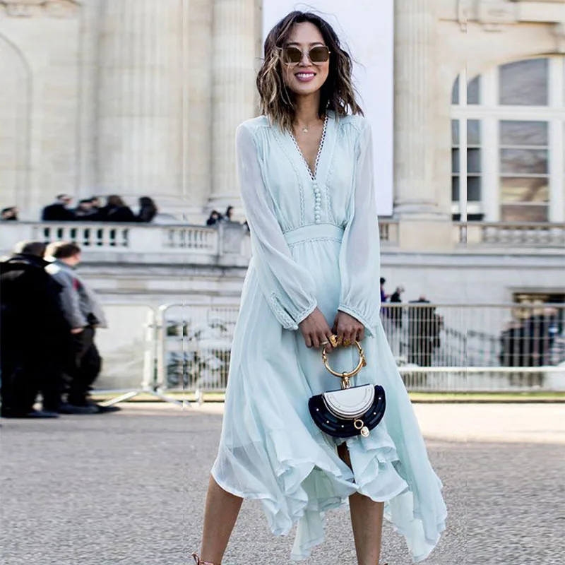 Женские богемные платья-Макси миди с оборками однотонные Асимметричные летние