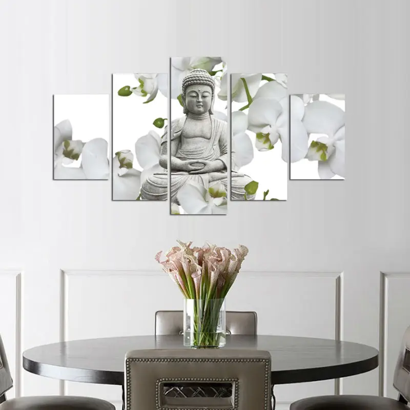 5 панельный большой фон с изображением орхидеи Будды Картина на холсте настенные