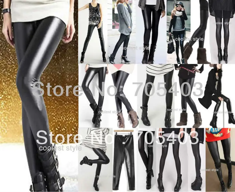 Fashion SLIM Shiny BLACK PU LEATHER Women Rock LEGGINgS | Женская одежда