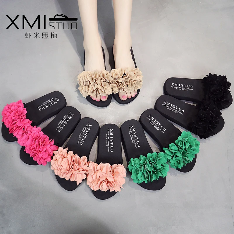 Большой Размеры ручной работы Тапочки с цветочным узором Женские летние