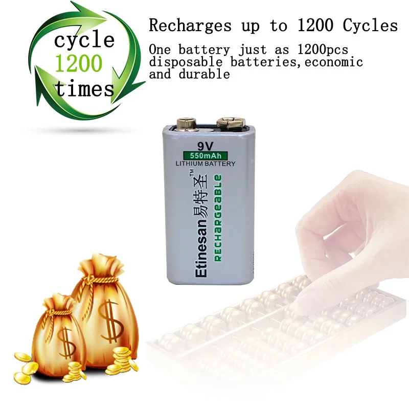 Мощный 2 шт ETINESAN 9v 550mAh литий-ионная аккумуляторная батарея 9V для GPS Аккумуляторы
