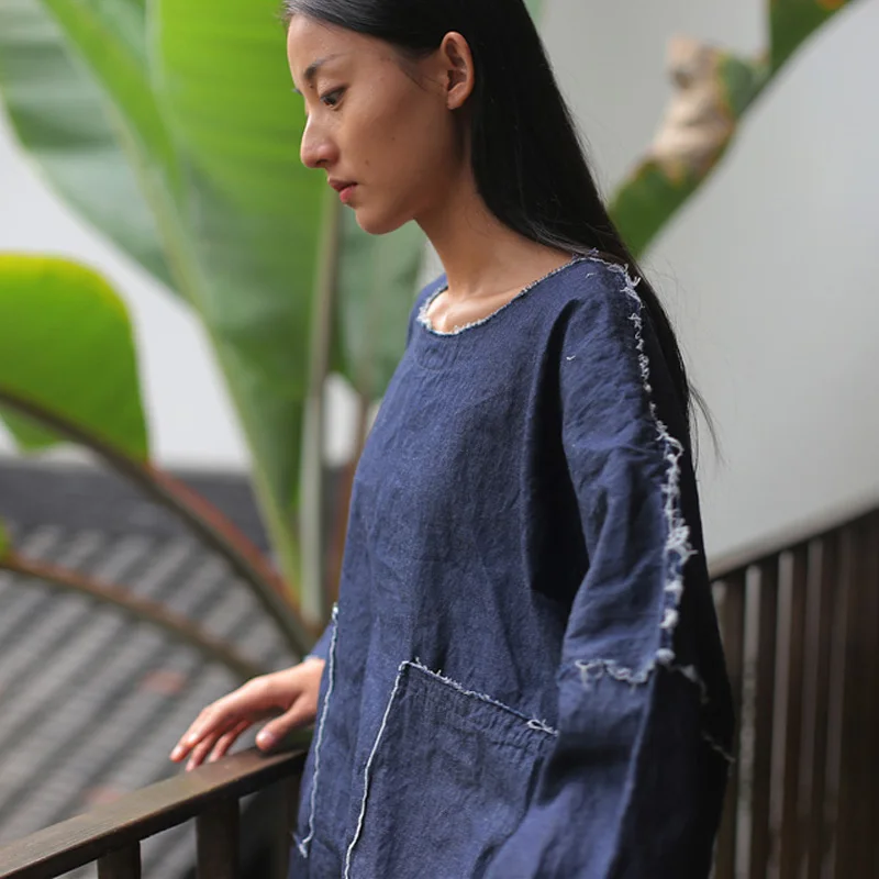 Johnature женские джинсовые синие винтажные футболки весна 2019 новинка круглый вырез