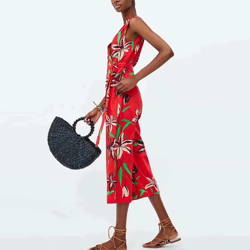 Женский комбинезон без рукавов JuneLove винтажный в стиле бохо с цветочным принтом и