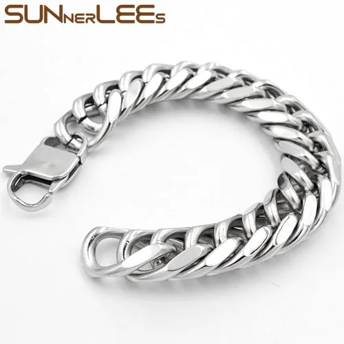 SUNNERLEES Модный Ювелирный Браслет из нержавеющей стали 316L 19 мм большая Двойная