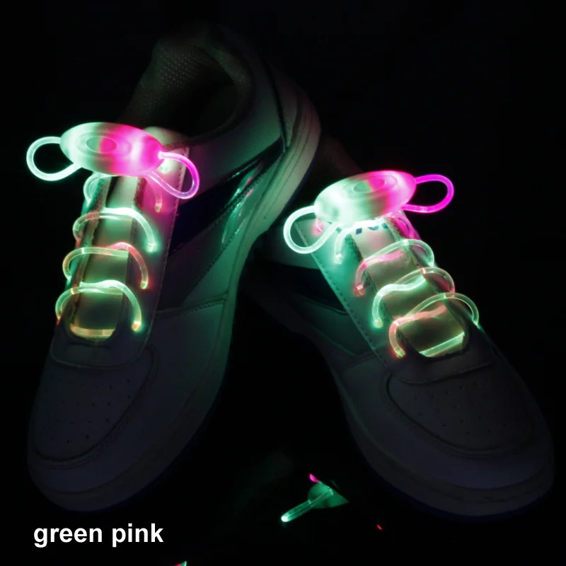 green pink Светящиеся палочки, 1 пара, светлые шнурки, аксессуары, светодиодный шнурок для обуви, прохладные ночные пробежки, неоновые светящиеся вечерние принадлежности, домашний праздничный товар - Цвет: green pink