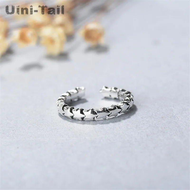 

Uini-Tail Горячее предложение, новое модное кольцо из стерлингового серебра 925 пробы с пятиконечной звездой, креативное простое регулируемое ми...