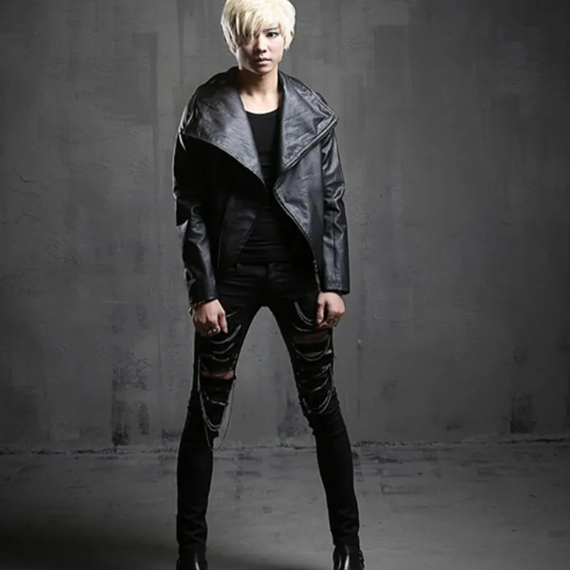 Мужская винтажная куртка из искусственной кожи Готическая приталенная