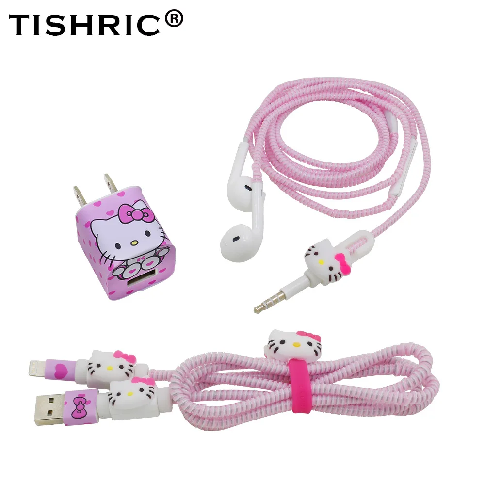 Cat Для iphone 5/6/6S/iphone 7 Plus/8 мультфильм животных наушники чехол USB кабель для наушников с кабельным Стикеры для намотки органайзер, скрепленный спиралью - Цвет: Cat
