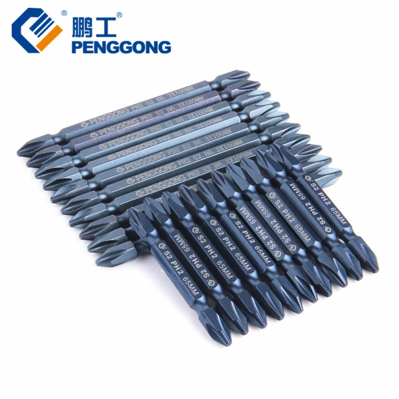 

PENGGONG 10pcs Screwdriver Bits 65mm/100mm Phillips Bit Set With Magnetic S2 Alloy Steel Electric Drills Power Tools