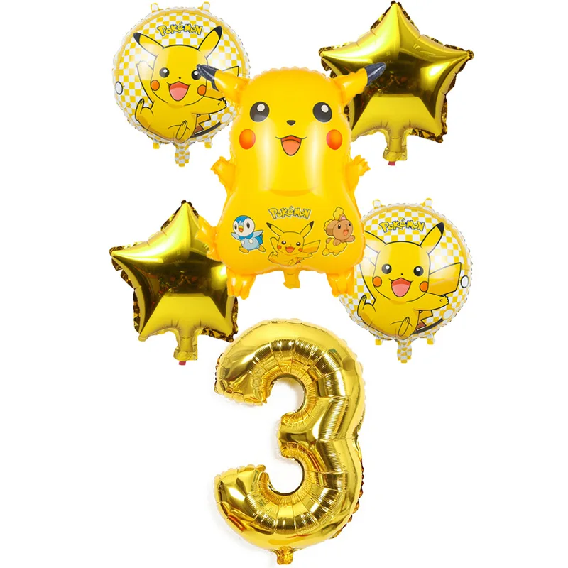 6pcs 6 шт./компл. 32 дюймов номер Мультфильм с персонажем Пикачу из игры покемон Гоу Фольга воздушные шары воздушные гелиевые шары День рождения Декор globos - Цвет: 6pcs
