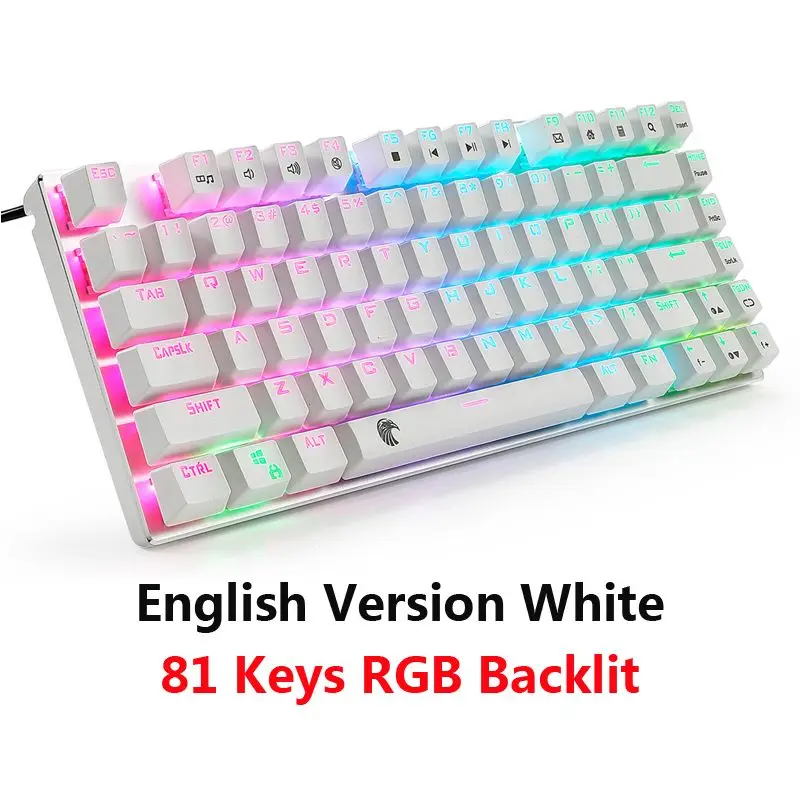 White 81RGB Backlit Механическая клавиатура с RGB подсветкой, USB Проводная компьютерная эргономичная игровая клавиатура для ПК, настольный компьютер, синий, коричневый, красный переключатель, русский язык - Цвет: White 81RGB Backlit