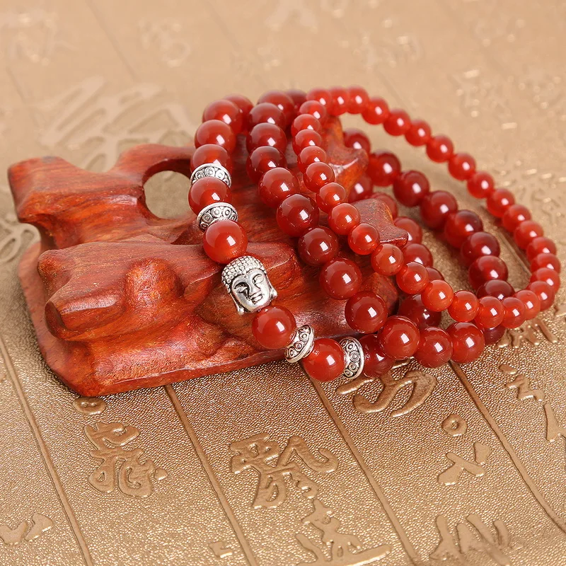 3 шт. Набор браслетов длина 19 см натуральный красный камень сердолик подвеска в