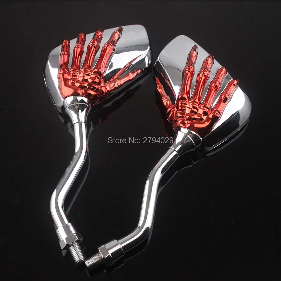 Red Chrome Skeleton Universal Scooter ATV MOTORCYCLE SKULL MIRRORS 8MM 10MM | Автомобили и мотоциклы