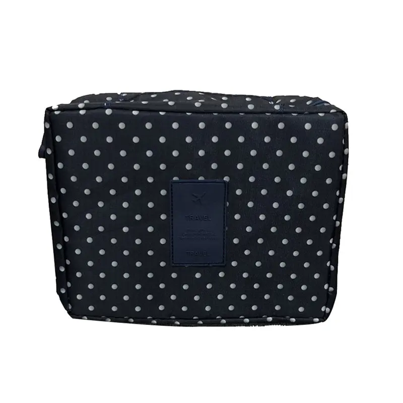 dot navy blue Новая большая косметичка на молнии для путешествий, Кисть для макияжа, пустой органайзер, сумка, Карманный держатель, комплект, водонепроницаемый Оксфорд, макияж, чехол для инструментов - Handle Color: dot navy blue
