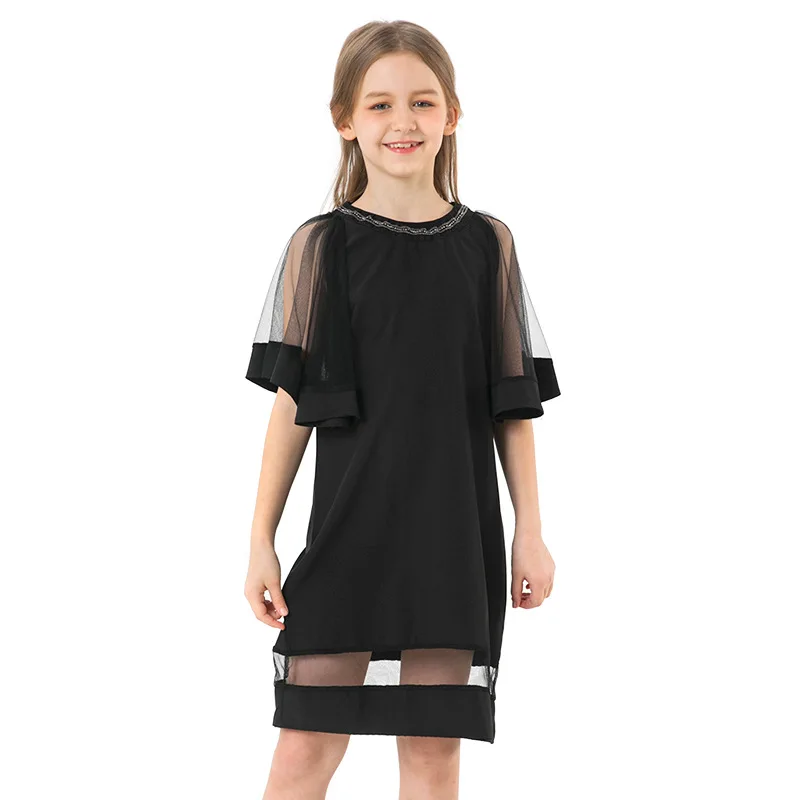 Girls Black Elegant Dress Kids Clothing 2019 Spring Teen Fashion Sleeve Chiffon A Line Casual Dresses for 8 10 12 Years Teenager | Детская