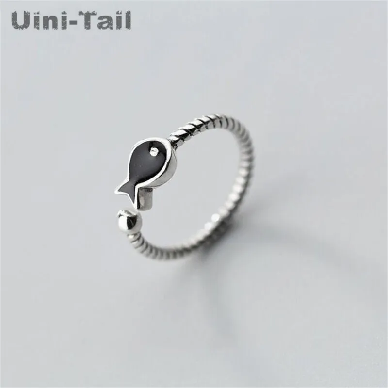 

Uini-Tail hot new 925 sterling silver explosion models creative cute black fish open ring Korean fashion tide flow jewelry GN987