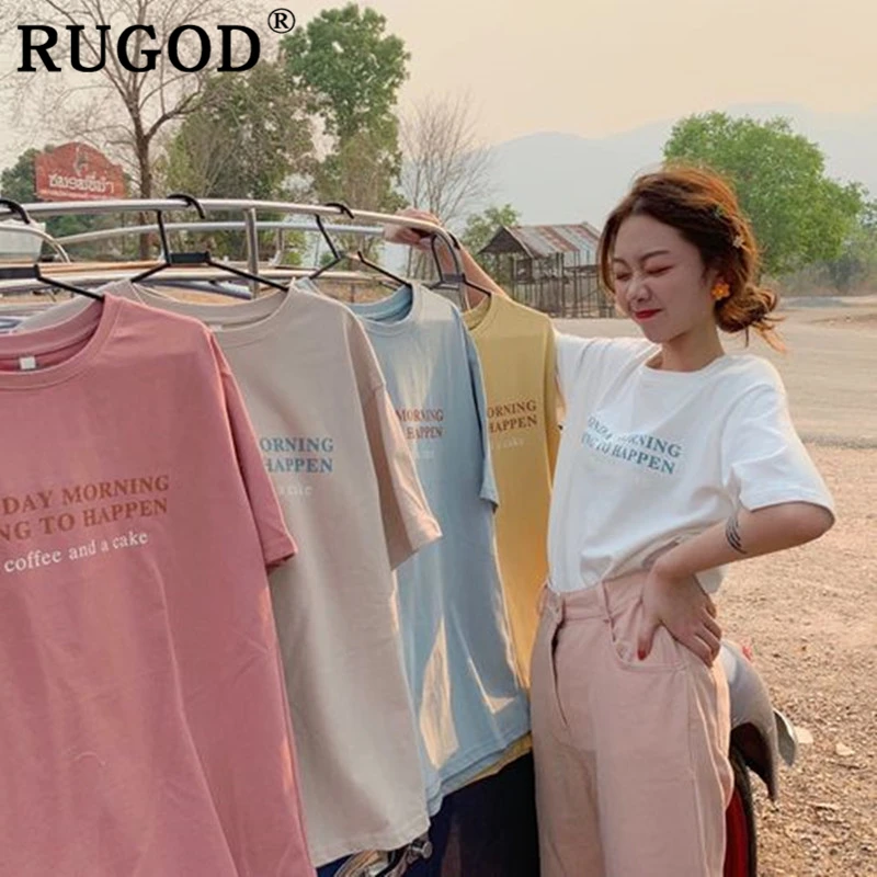 RUGOD Harajuku женские футболка Мода Письмо печати Топы с короткими рукавами и летние