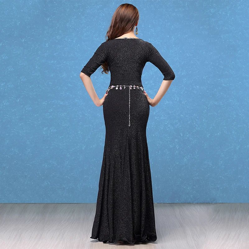 

Adult Belly Dancing Dress Practice Clothing New Female Oriental Long Dress Sexy Split Bright Silk Practice Costume Suit DL3175