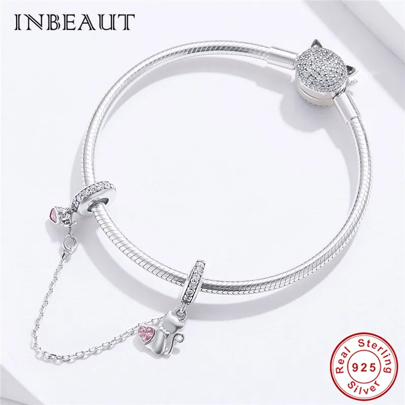 INBEAUT 100% 925 пробы Серебряная Милая женская мужская пара кошек силиконовая защитная