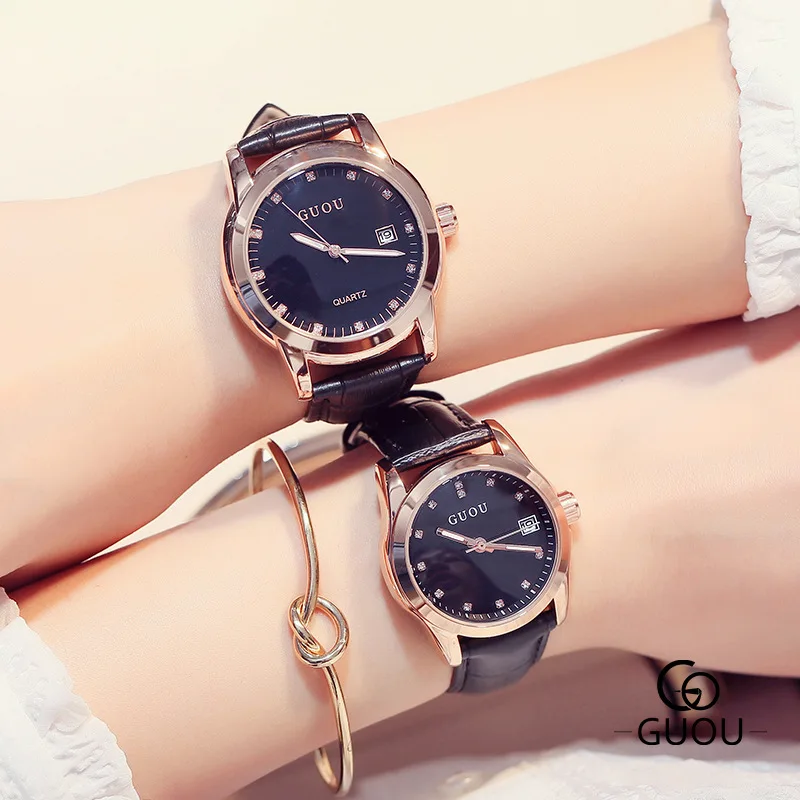 GUOU Brand Women's Quartz Bracelet Watches Bayan Kol Saati Beauty Fashion Accessories Wrist Watch Leather Belt Luxury Clock | Наручные