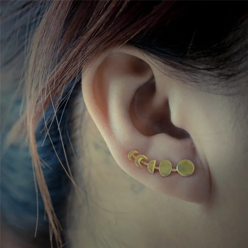 BOAKO Girls Women Stud Earrings Moon Phases Climbers Ear Crawlers Silver / Gold Color 23x7mm 1 Pair Changing | Украшения и