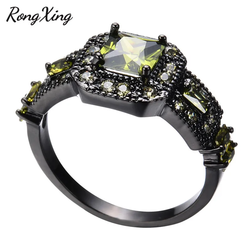 Женские циркониевые кольца RongXing с квадратной огранкой Оливкового Зеленого Цвета