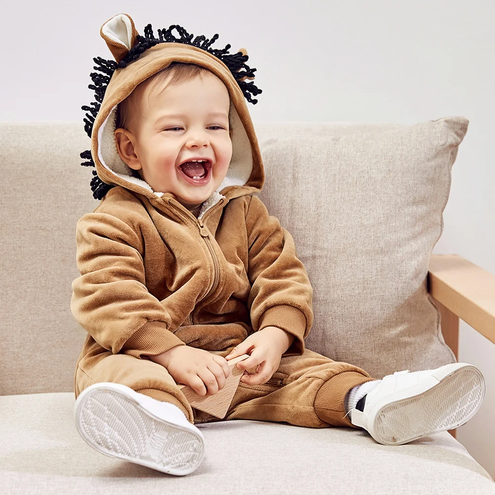 Мини комбинезон Balabala Baby Critter хлопковый цельный с длинными рукавами и капюшоном на