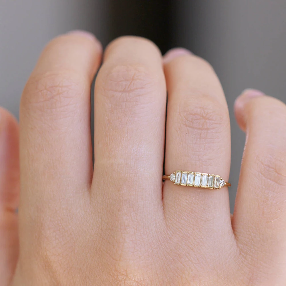 14K желтое золото 7 шт изумруд Moissanite обручальное кольцо всего 0.9ctw лаборатория