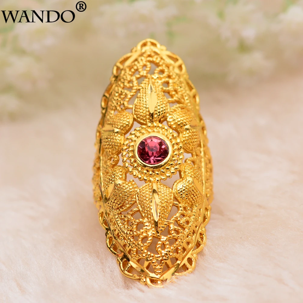 

Wando Ethiopian Big Rings Red stone Gold Color for Women Trendy African Arab Ring Middle East Jewelry Charm Party Wedding Gift
