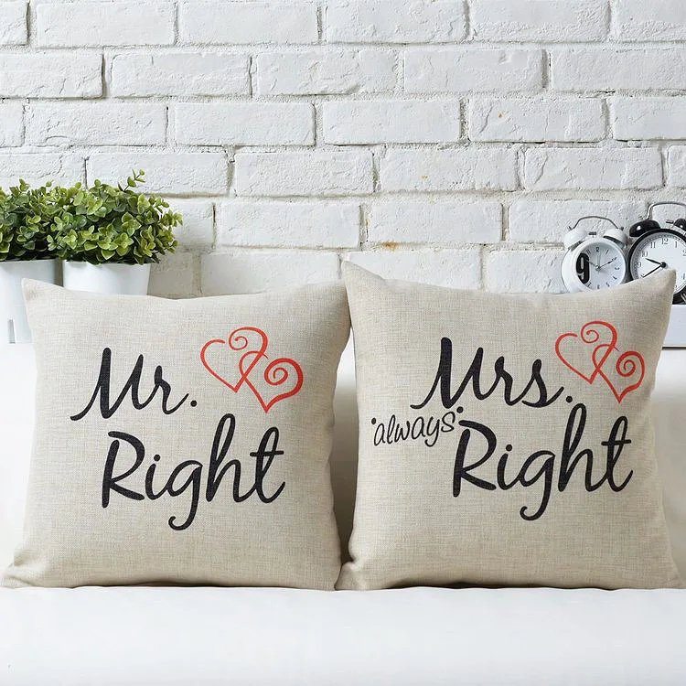 &quotMr right mrs always right&quot свадебные подарки льняная подушка квадратная для дивана