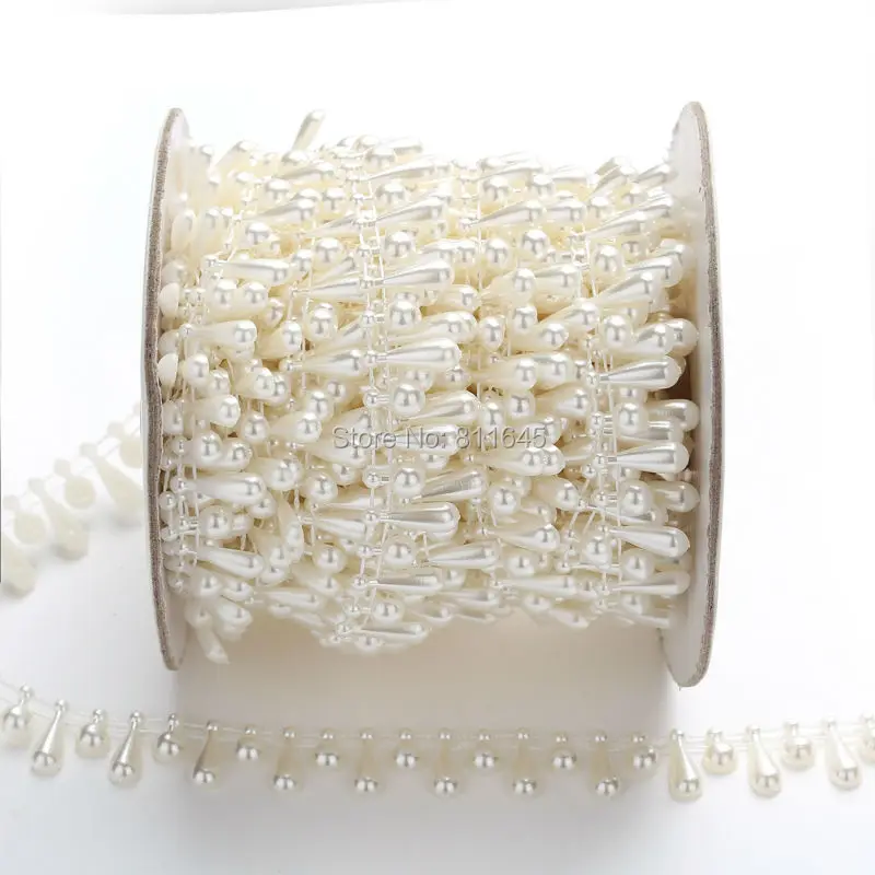 

9mm+15mm round with Water droplets design pearl chain Diy For Wedding Party Applique Dresses Crafts ,beads chain 10yards/lot