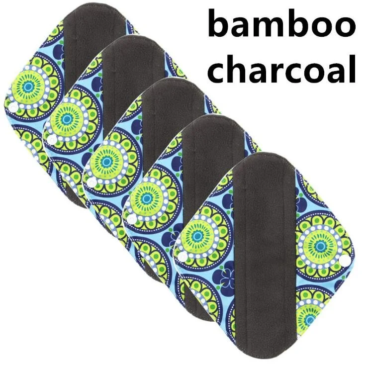 10 шт./лот многоразовые бамбуковые угольные гигиенические прокладки для женщин