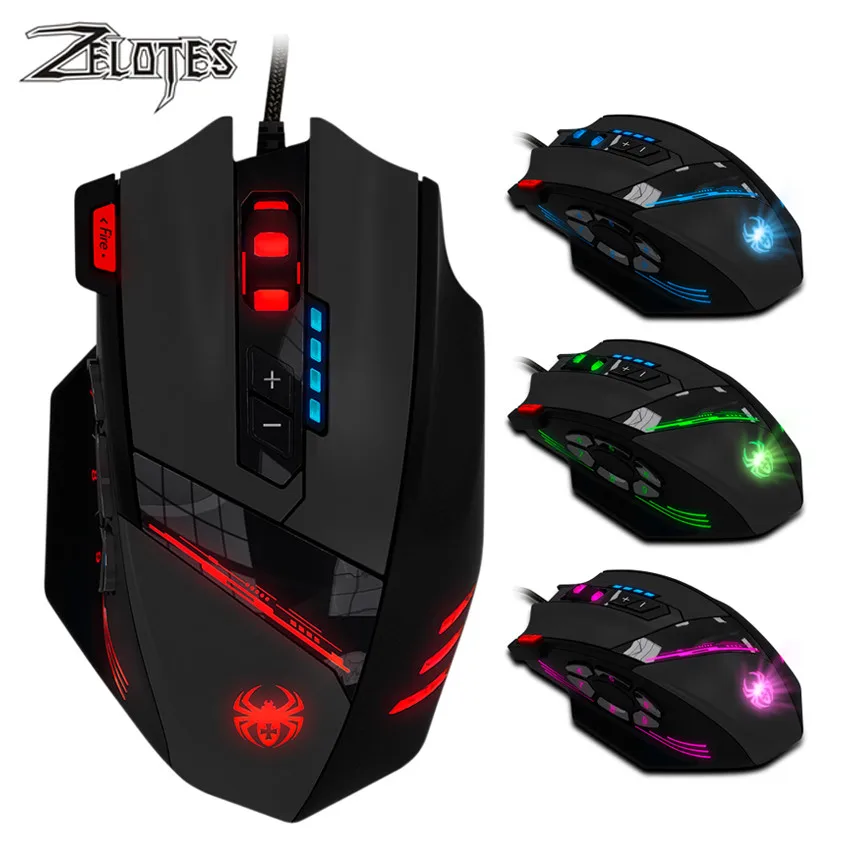 Проводная USB оптическая игровая мышь ZELOTES 4000 DPI 12 программируемых кнопок