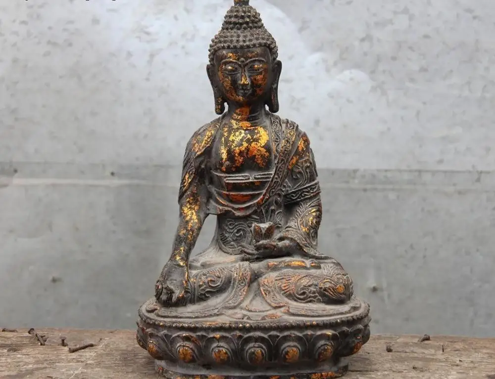 Китайский буддийский Храмовая бронзовая фигурка медный Лотос татагата