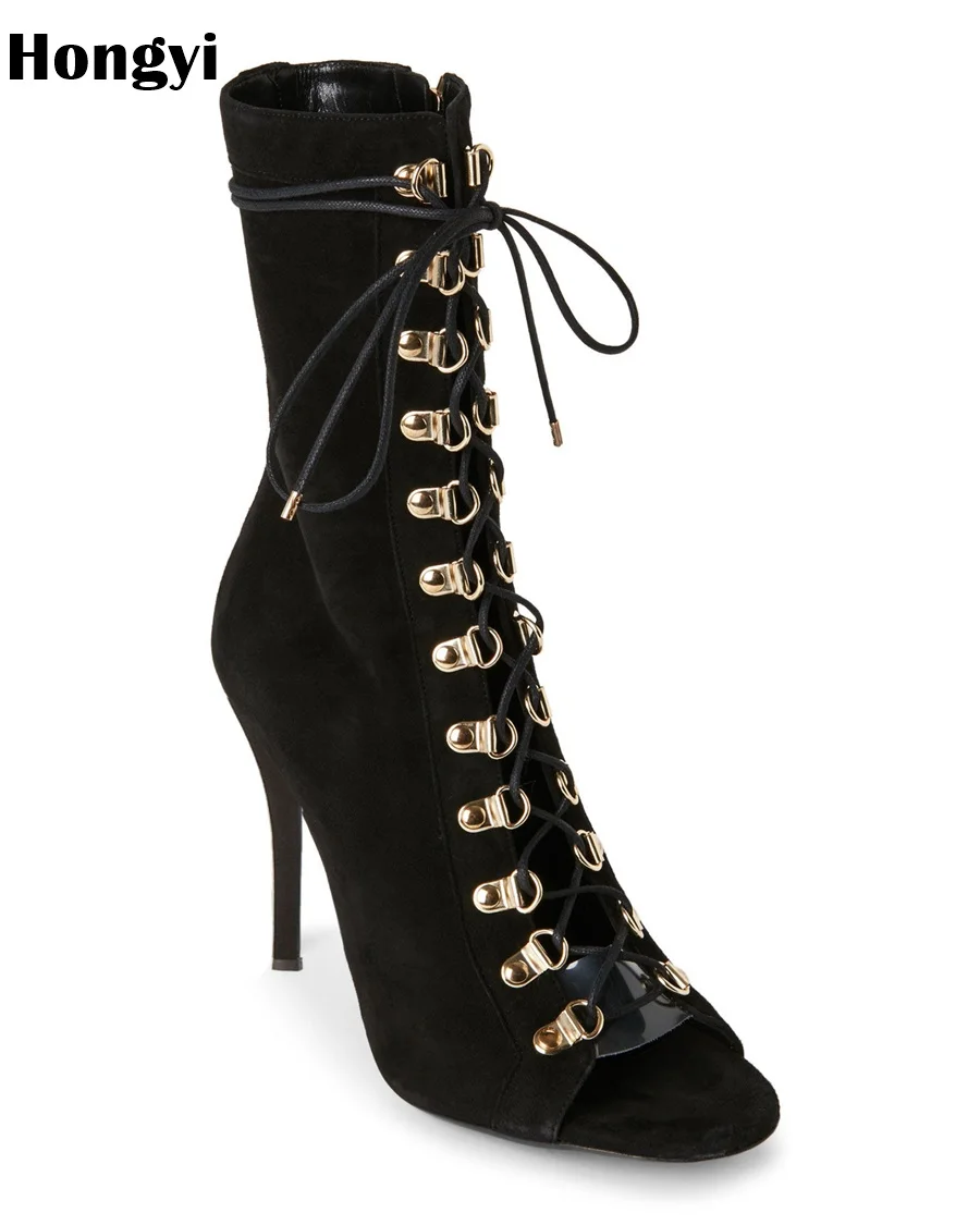 Сандалии Hongyi женские с заклепками ботильоны в стиле панк рок ежик высокие