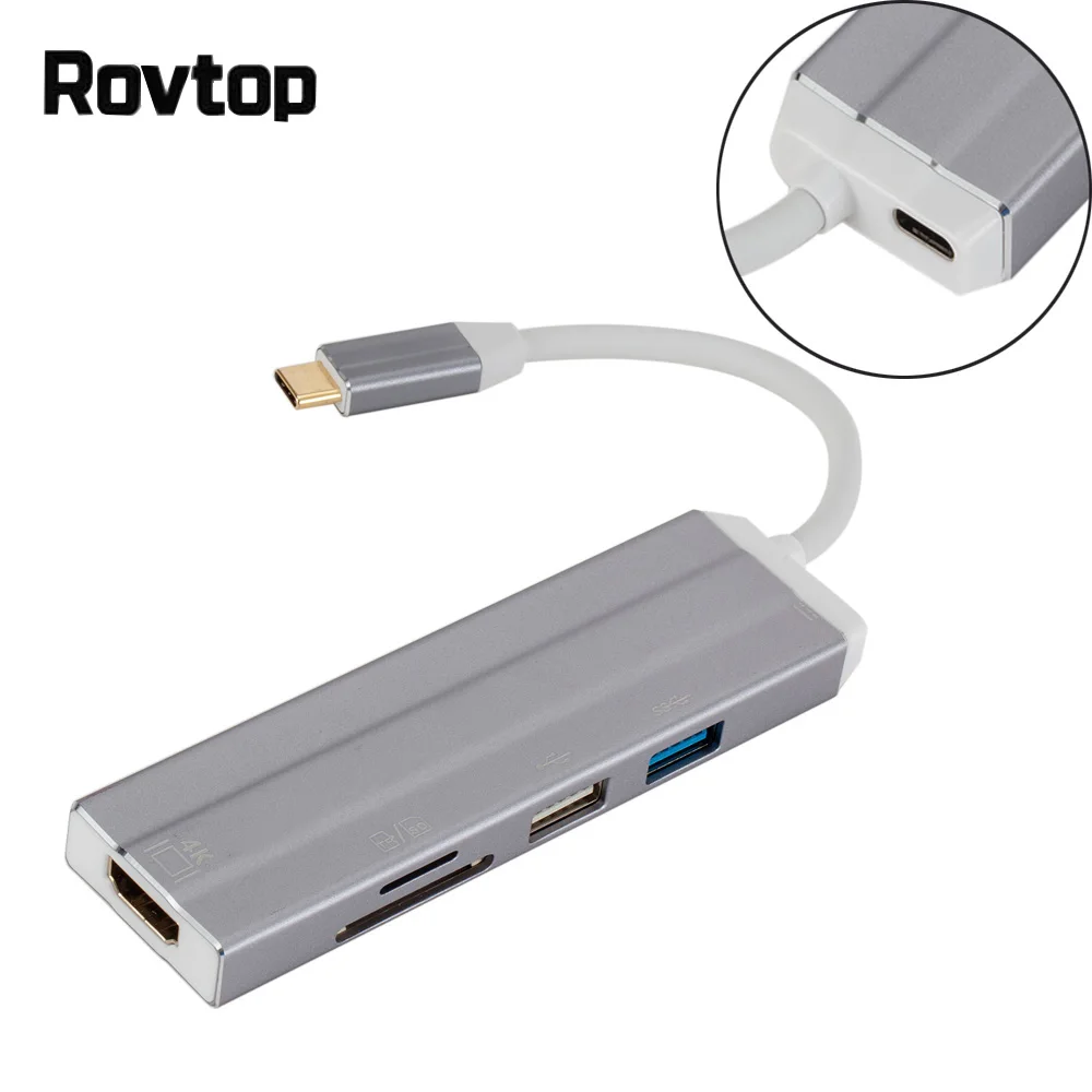 Rovtop USB-C концентратор type C концентратор USB 3,0 HDMI Thunderbolt 3 адаптер для MacBook Pro samsung Galaxy huawei mate 20 Pro/P30 type C