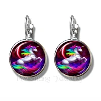 vintage horse image unicorn charms infinite wrap stud earrings silver plated earrings for women girls best gift