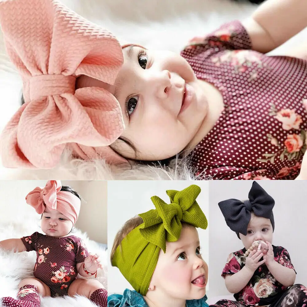 New Cute Baby Girls Oversized Big Tie Bow Headbands Wrap Turban Floral Headband Newborn Solid Sweet Hair Accessories | Детская одежда и