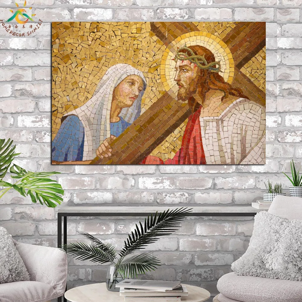 Дева Мария и Иисус одиночные винтажные постеры принты картина из прокрутки холст