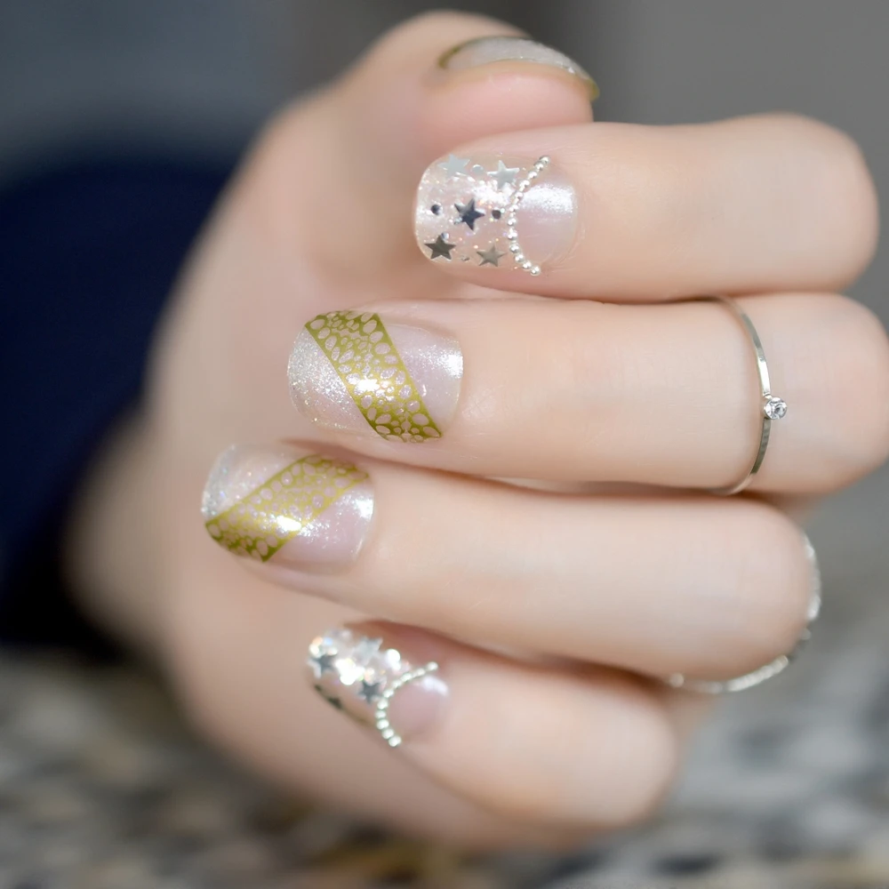 Ослепительный прозрачный короткий полный дизайн ногтей Блеск Декор Круглый DIY