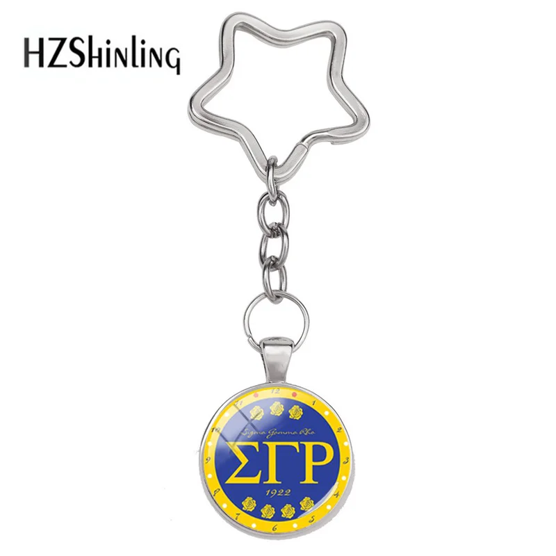 Newest Design Sigma Gamma Rho Star Keychain Sisterhood Words Glass Cabochon Pendant Quote Keyring love SGR Charm Jewelry