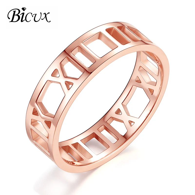 BICUX, модное кольцо с римскими цифрами, с вырезом, розовое золото, серебро, нержавеющая сталь, для женщин и мужчин, ювелирное изделие, обручальное кольцо