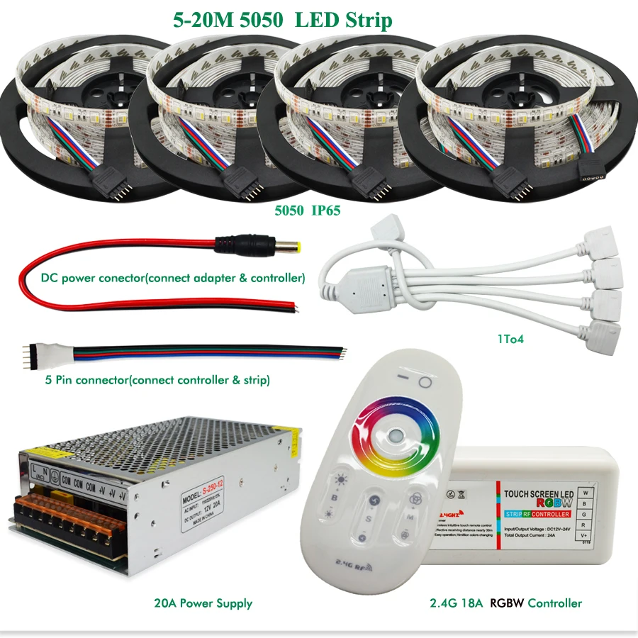 20 м 4 в 1 RGBW Светодиодная лента 5050 SMD DC12V гибкий светодиодный светильник 60
