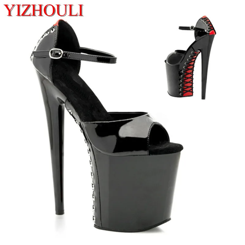 

20 cm High Heels beautiful black sexy thick fish mouth trend paint sandals, club With high sandals