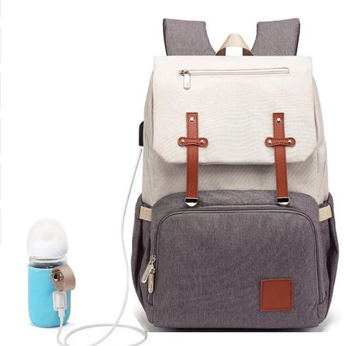 grey white with USB Новинка, сумка для подгузников для мамы, мамы, материнства, рюкзак для подгузников, детская коляска, органайзер для путешествий, сумка для ухода за ребенком - Цвет: grey white with USB
