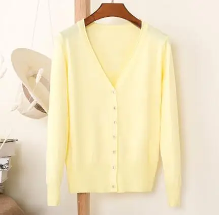 light yellow Женский кардиган, свитер большого размера, пальто, весна-осень, однобортный, длинный рукав, вязанные свитера для девушек, джемпер, плюс размер 4XL - Цвет: light yellow